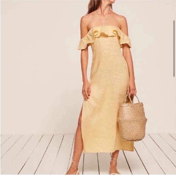Reformation 100% linen dress in buttercream NWT - Picture 3 of 7